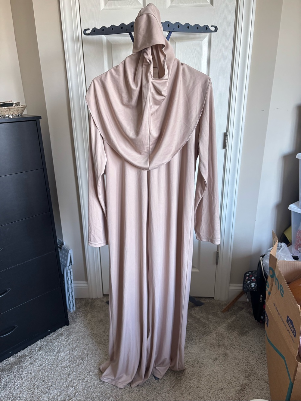 Women’s Long Sleeve Zip-Front Sleep Gown in Beige Abaya Prayer Coverup - Picture 3 of 4